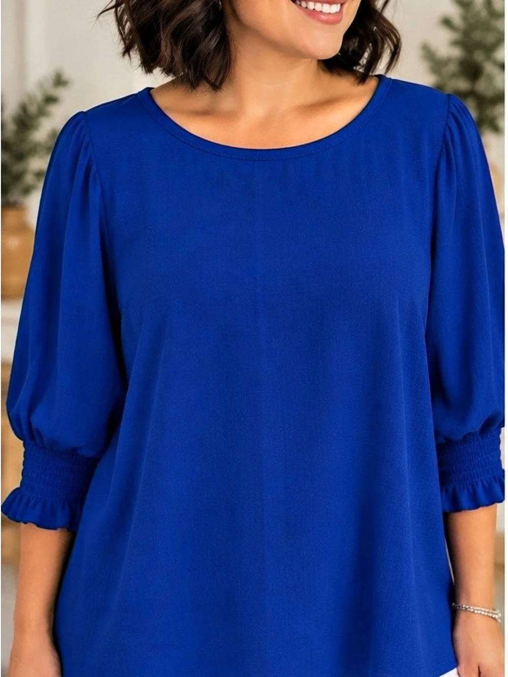 Vine & Love Smocked Sleeve Blouse in Blue Size Large Like New
